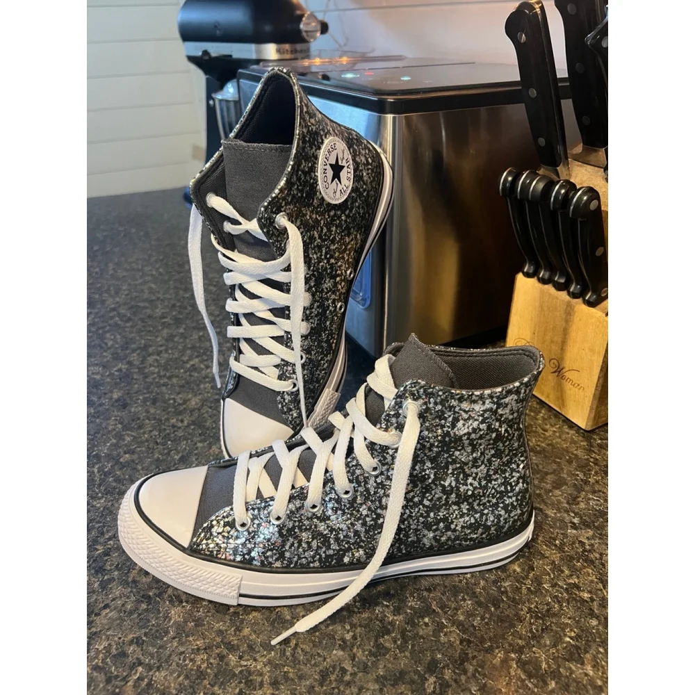New Converse Kids Chuck Taylor All Star Glitter High Top Sneakers
